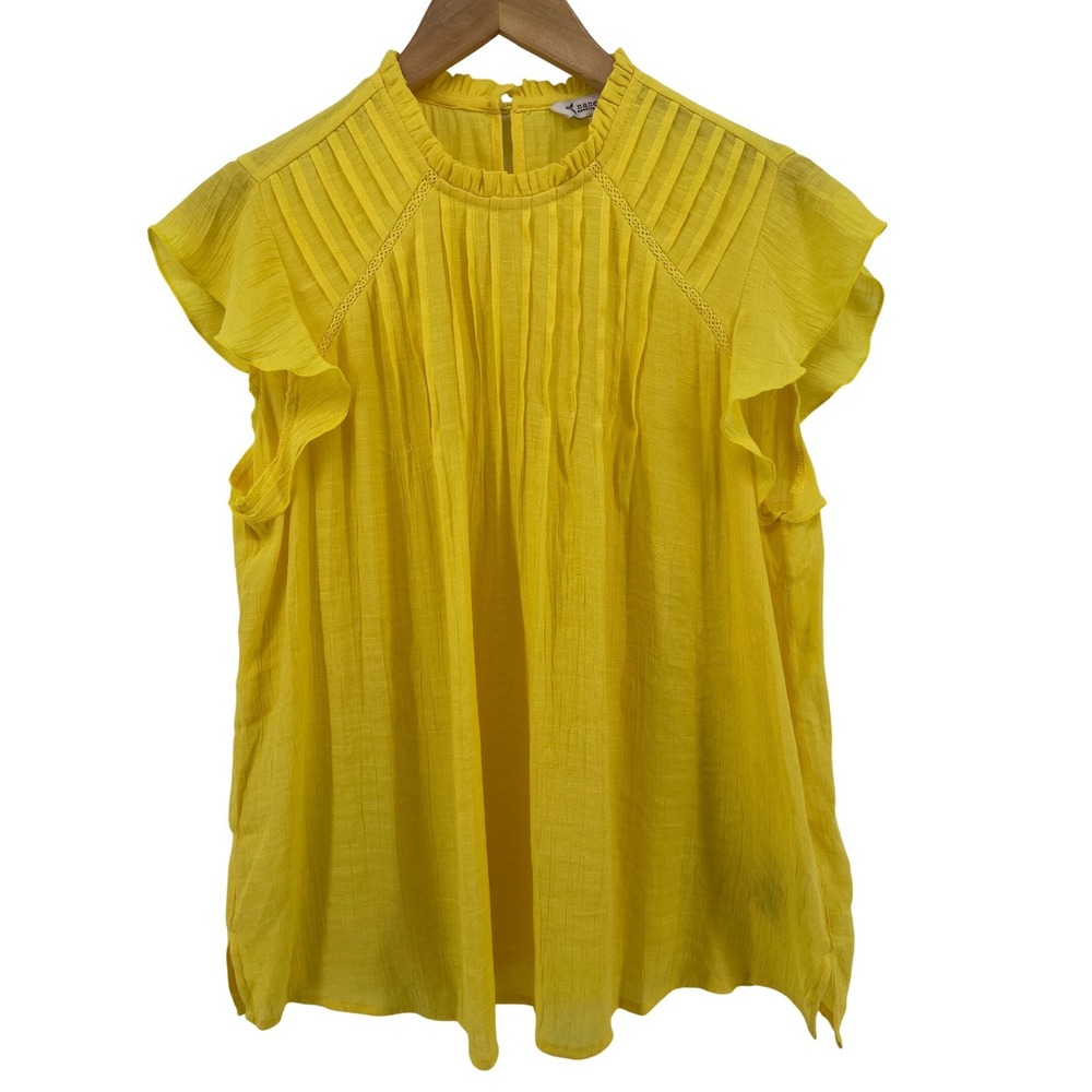 Gauze Ruffle Top Womens Large Yellow Boho Romantic Ethereal Dopamine Flutter